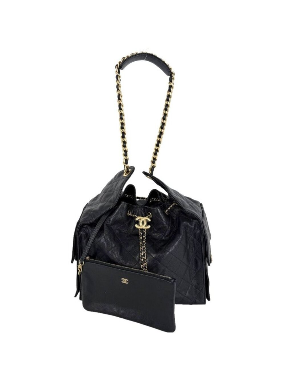 Chanel Shoulder Bag 25 Medium CC Logo Chain 25 Caviar Leather Black Gold
